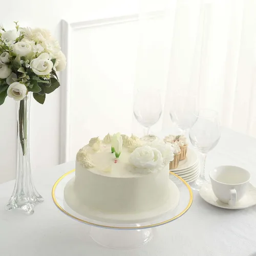 Miniatura 5 de Efavormart - Paquete de 2 elevadores de plástico transparente de 12 pulgadas con borde dorado para cupcakes y postres, soporte desechable para tartas