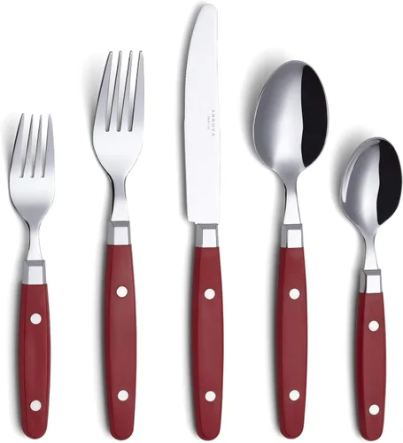 Miniatura 16 de Set de cubiertos Annova, juego retro/remachado de vajilla de acero inoxidable colorida para mesa y cocina, incluye cuchillos de cena, tenedores