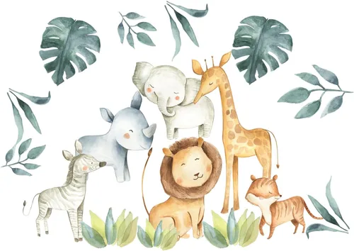 Calcomanía de pared para niños, animales de safari, para guardería, animales africanos, extraíble, despegar y pegar, calcomanías de rey león,