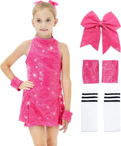 Girls Sequins Dance Costumes Dress, Jazz Dance Costume Girls Hip Hop Outfits Sleeveless Sparkle Dance Dress Top & Shorts