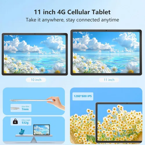 Miniatura 4 de NRKDUBQ Tablet Android 15 de 11 pulgadas 128GB con ranura para tarjeta SIM, teclado de 20 GB de RAM, tableta celular 4G LTE T-moblie Phablet
