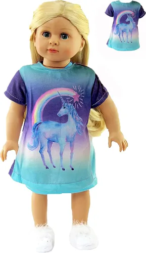 American Fashion World Pijama de unicornio para muñecas de 18 pulgadas | Calidad premium y diseño moderno