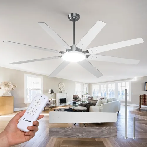 Miniatura 11 de Amico Ventiladores de techo de 64 pulgadas con luces, ventilador de techo grande con luz y control remoto, regulable, motor de CC silencioso