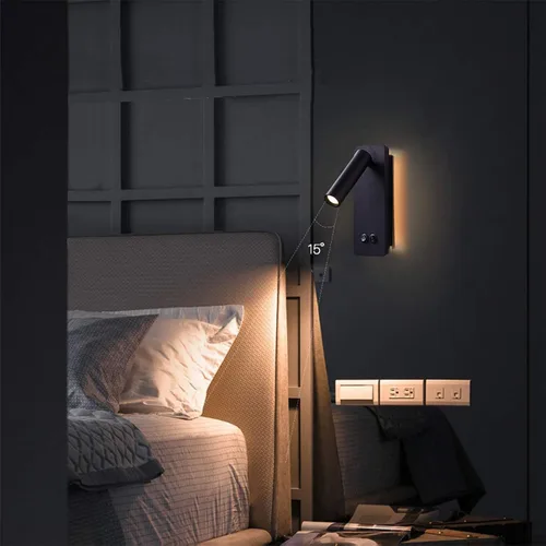 Miniatura 2 de Luces LED de pared de lectura para dormitorio, lámpara de pared nocturna con luz de fondo, apliques de pared ajustables con cable enchufable, Blanco