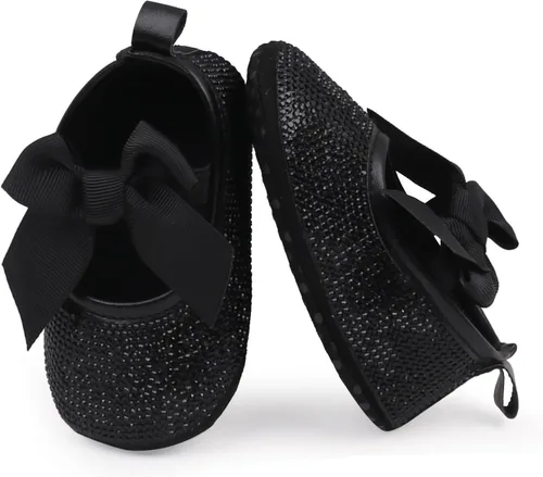 Miniatura 2 de Zapatos planos Mary Jane para bebés y niñas, con lazo brillante y diamantes de princesa, zapatos antideslizantes para cuna