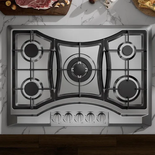 Miniatura 7 de Placa de cocina de gas de 30 pulgadas con 5 quemadores sellados, estufa de acero inoxidable, rejillas de hierro fundido aptas para lavavajillas