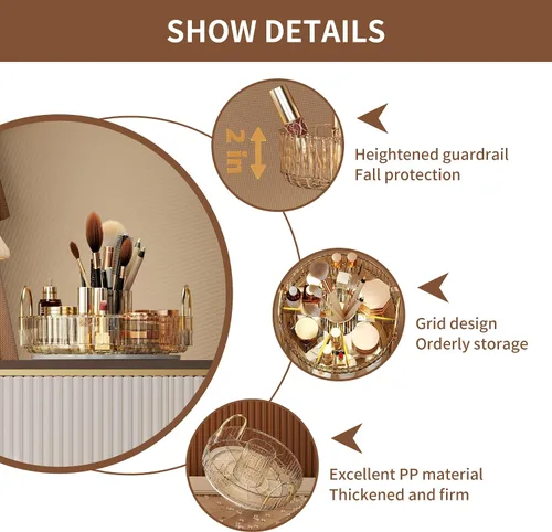 Miniatura 7 de YCIA&DONE Organizador de maquillaje giratorio para tocador, almacenamiento de maquillaje de gran capacidad, estante para el cuidado de la piel