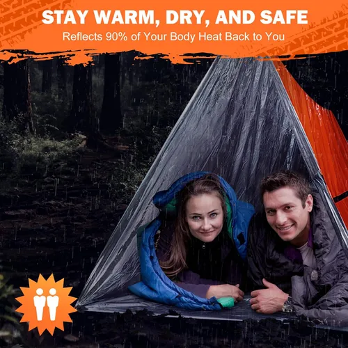 Miniatura 2 de Emergency Survival Tent Life Shelter - 2 Person Mylar Emergency Shelter Tube Tent with Emergency Whistle & Paracord, All-Weather Essential Survival