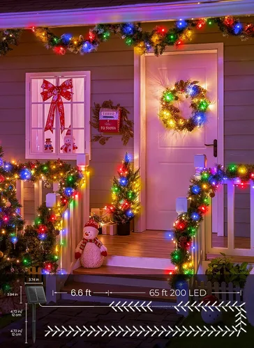 Miniatura 4 de Brightown - Paquete de 2 luces solares de Navidad en tira para exteriores, total 44 metros, 400 LED, luces de hadas parpadeantes impermeables con 8