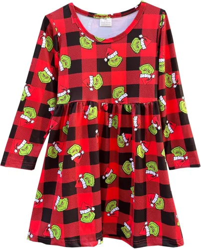 Adorable Baby Girls Merry Christmas Dress, Fit for Toddler Girls, Crew Neck Collar, Flutter Sleeves, Knee Length