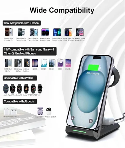 Miniatura 4 de Estación de carga inalámbrica para iPhone – ADADPU 3 en 1 cargador soporte para iPhone 17 16 15 14 13 12 11 Pro Max XR 8 Plus, para Apple Watch