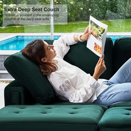 Miniatura 5 de Belffin Sofá modular de terciopelo en forma de L, sofá seccional convertible de gran tamaño con diván reversible para sala de estar, verde