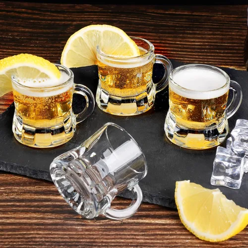 Miniatura 4 de ZZYFGH Paquete de 10 Mini Vasos de Chupito de Cerveza, Mini Vaso de Cerveza de Vidrio con Asa de 1.0 Onza, Vasos de Chupito para Tequila, Vodka