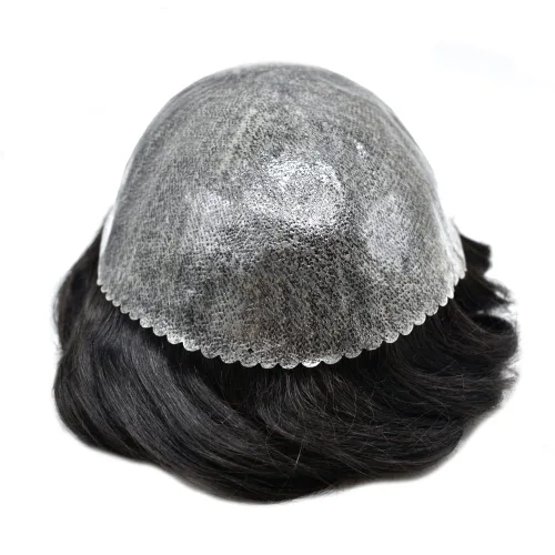 Miniatura 3 de Toupee para hombres Sistema de reemplazo de cabello de polietileno completo europeo Cabello humano para hombre Toupee 0.004 in Piel duradera PU