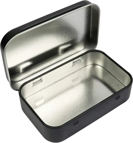 Miniatura 4 de Millennial Essentials Paquete de 10 recipientes rectangulares de metal con bisagras vacías de 3.75 x 2.45 x 0.8 pulgadas, mini caja portátil negra