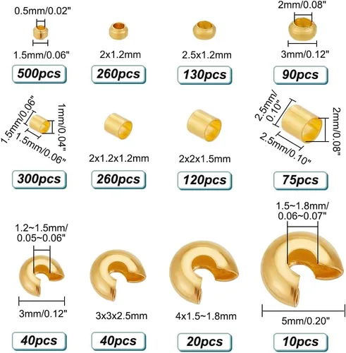 Miniatura 5 de PH PandaHall Acerca de 1591 piezas de kits de hallazgos de fabricación de joyas, 12 estilos de cuentas de latón dorado, cuentas de crimpado