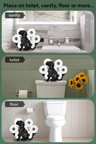 Miniatura 4 de Soporte de papel higiénico de metal negro para perros, soporte decorativo de papel higiénico, divertido organizador de papel higiénico independiente