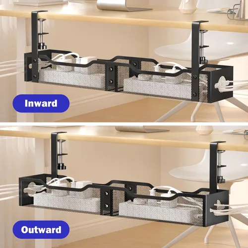 Miniatura 6 de Bandeja de organización de cables para debajo del escritorio de 25.12 pulgadas, organización de cables extra grande, sin taladros, organizador