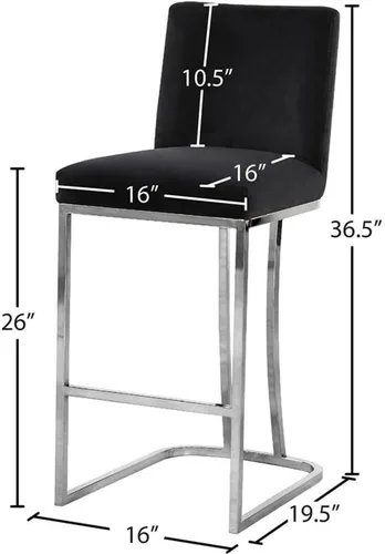 Miniatura 3 de Meridian Furniture Heidi Collection Modern Taburete tapizado de terciopelo contemporáneo con patas de metal cromado pulido, 16 pulgadas de ancho x