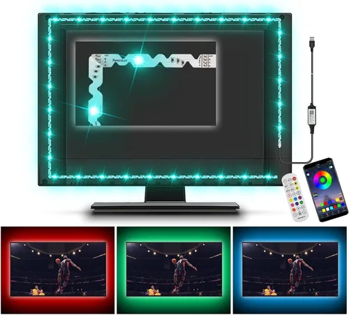 Miniatura 10 de Retroiluminación de TV, tira de luces LED RGB para computadora PC, 9.8 pies/9.8 ft detrás de TV, sincronización de música y función de temporizador