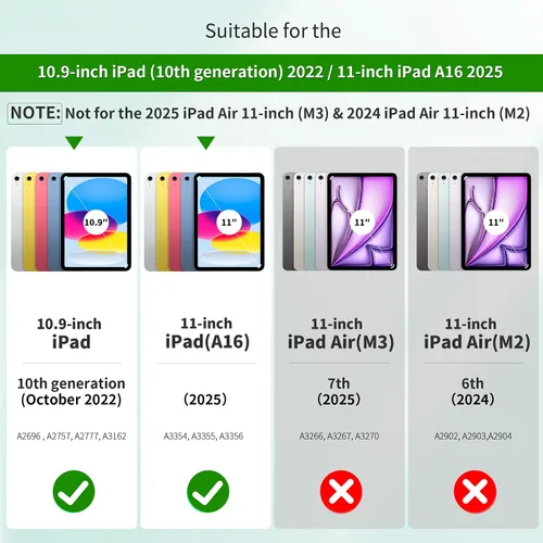 Miniatura 2 de CACOE Funda giratoria 360 para iPad (A16) de 11ª/10ª generación con soporte para lápices 2025/2022 de 11/10.9 pulgadas, a prueba de golpes