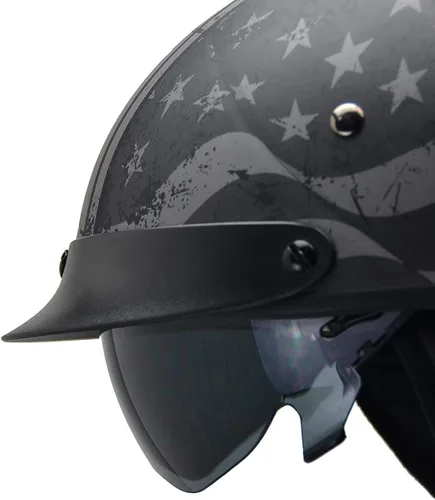 Miniatura 10 de Vega Warrior Casco de media cara para motocicleta con protector solar/Tamaño ajustable DOT Casco de calavera de media cara para bicicleta, crucero
