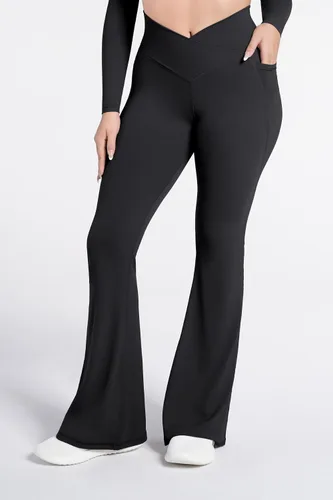 Miniatura 4 de Sunzel Leggings acampanados, pantalones deportivos y cruzados para yoga, con control de abdomen, cintura alta y piernas anchas
