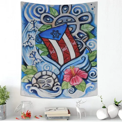 Miniatura 5 de Kizon Tapiz de Puerto Rico Boricua con bandera puertorriqueña para colgar en la pared, decoración del hogar, tapiz puertorriqueño para Puerto Sala