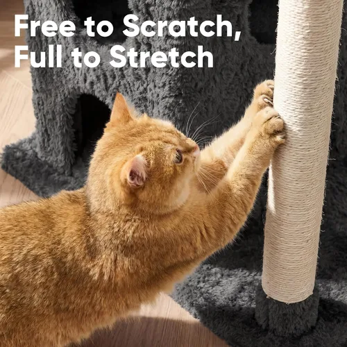 Miniatura 4 de FUKUMARU Árbol para gatos, torre de lujo para gatos de 36.2 pulgadas con dos cuevas, condominio para gatos de varios niveles con poste rascador