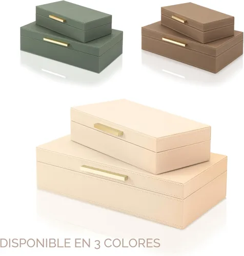 Miniatura 8 de ZICOTO Moderno juego de 2 cajas de almacenamiento decorativas con asas de metal negro, caja organizadora de joyas de piel sintética, caja