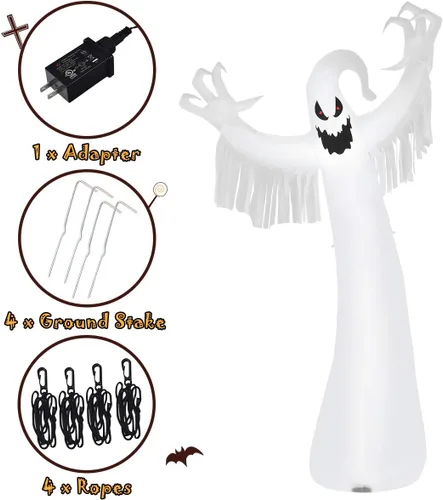 Miniatura 7 de Tangkula Fantasma inflable de Halloween de 12 pies, decoración de fantasma de Halloween con soplador y luces LED, decoración de fiesta de fantasma