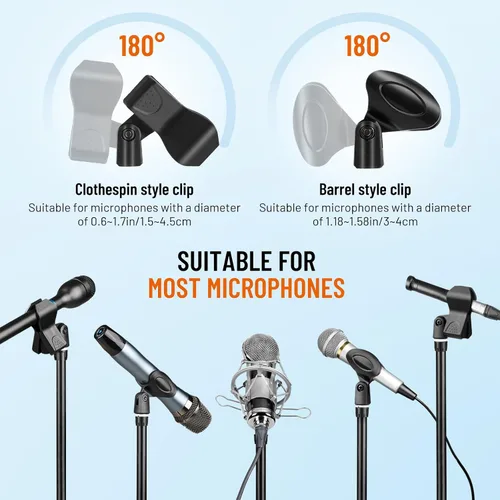 Miniatura 6 de CAHAYA Soporte para micrófono resistente súper resistente trípode universal con 2 clips para micrófonos, altura ajustable para micrófonos