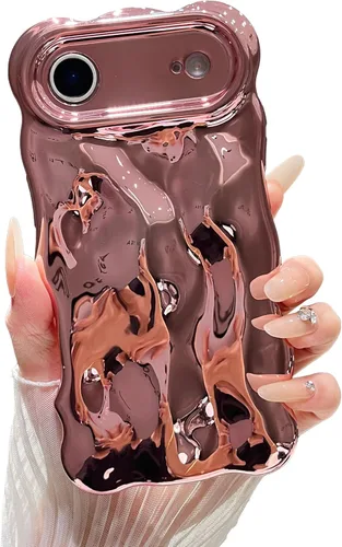 Miniatura 73 de XIZYO Funda para iPhone 13 de 6.1 pulgadas, bonito patrón de ondas, estético, 3D, rizado, ondulado, chapado en purpurina, para mujeres y niñas, Azul
