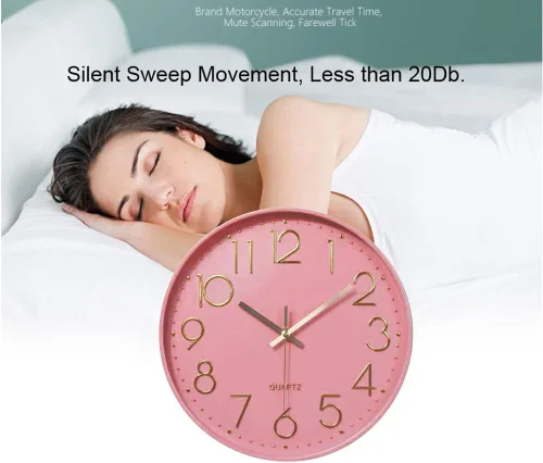 Miniatura 3 de Reloj de pared de 12 pulgadas, silencioso de cuarzo, funciona con pilas, para el hogar, cocina, oficina, escuela, sala de estar, decoración Rosa-rosa