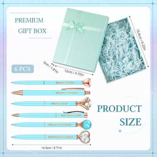 Miniatura 4 de Yeaqee Juego de 6 bolígrafos inspiradores para mujer, regalo 2026, bolígrafos de diamante con cristal, suministros de oficina motivacionales con Azul