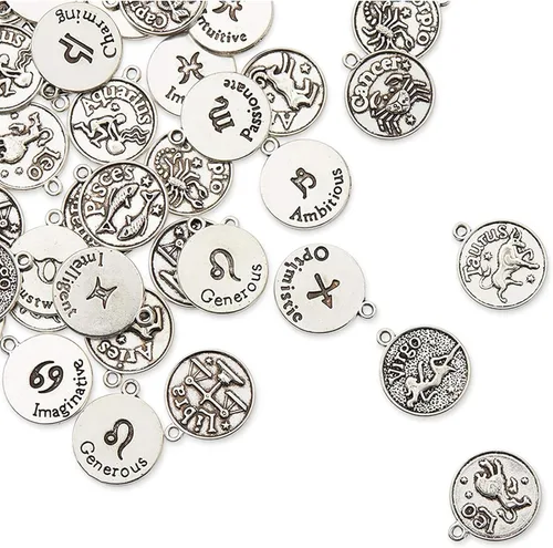 Miniatura 3 de Bright Creations Dijes del zodiaco para hacer joyas, 72 piezas, aleación de plata, 0.69 x 0.69 pulgadas, dijes de pulsera del zodiaco, acentos