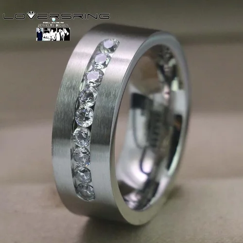 Miniatura 53 de Conjunto de dos anillos de boda para él y para ella, anillos para parejas. Anillos de compromiso para novia en acero inoxidable chapado en oro Blanco