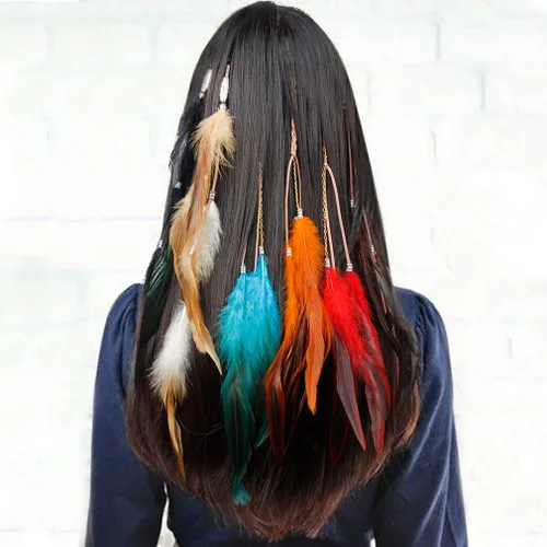 Miniatura 2 de Pinzas para el pelo de plumas, extensiones hippie hechas a mano con peine de clip, tocado de cuentas trenzadas tribales - 6