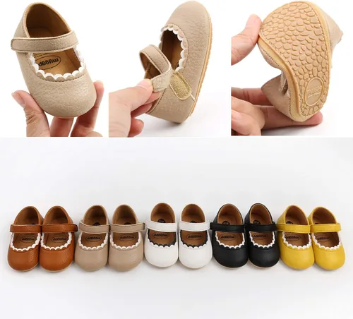 Miniatura 6 de WILLFUN Zapatos planos Mary Jane para bebé niña, diseño floral, vestido de princesa, zapatos de cuna antideslizantes para los primeros pasos