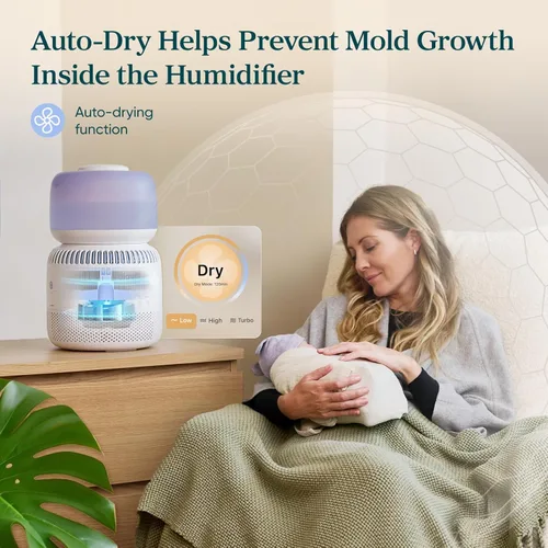 Miniatura 31 de LEVOIT Humidificadores evaporativos para dormitorio de bebé, filtros dobles de aire y agua, sensor separado, sin luz azul para luz nocturna de Blanco