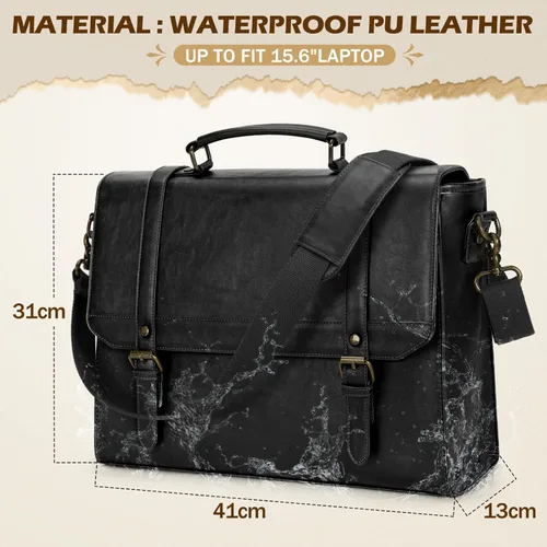 Miniatura 3 de Bolso de mensajero IGOLUMON para hombres de 15.6 pulgadas, bolso de cuero vintage impermeable para computadora, maletín para hombres, bolso grande