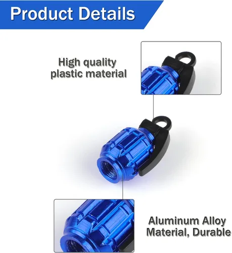 Miniatura 3 de SINGARO Tapón de válvula de neumático de aluminio, cubierta de vástago de válvula de neumático de automóvil impermeable y a prueba de polvo, azul