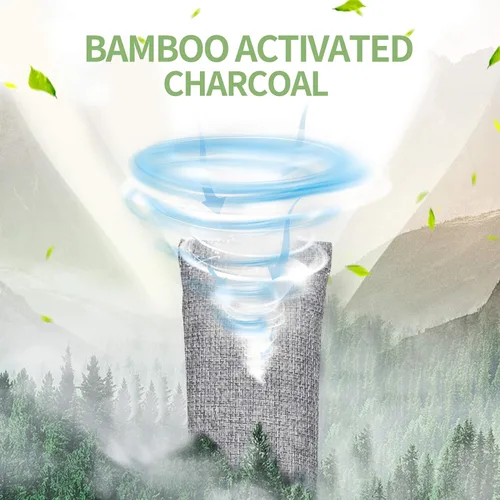 Miniatura 4 de Paquete de 6 bolsas purificadoras de aire de carbón de bambú, bolsas de carbón activado absorbedoras de olores, absorbente de humedad, ambientador