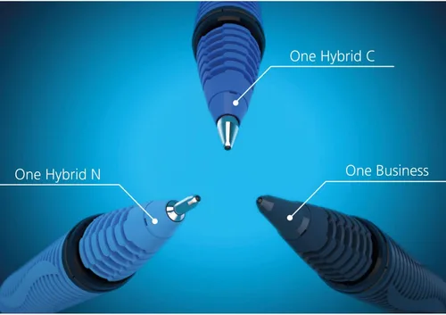 Miniatura 8 de Schneider One Hybrid N - Bolígrafo de punta redonda, 0,3 mm punta de aguja híbrida, barril azul claro, tinta negra, caja de 10 bolígrafos (183401)