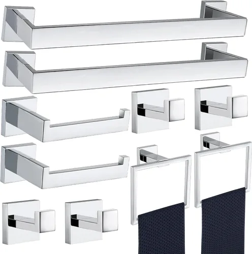 Miniatura 19 de Juego de 5 piezas de accesorios de ferretería para baño en negro mate, juego de toalleros cuadrados de 16 pulgadas para baño, juego de barras