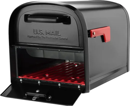 Miniatura 3 de Architectural Mailboxes 6300B-10 Oasis 360 Buzón de paquete con bloqueo, extra grande, negro y correo Boss 7121, poste de montaje negro en el suelo