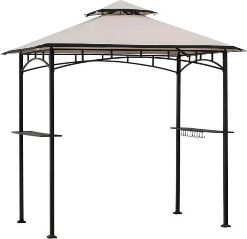 SUNJOY Cenador de parrilla de 8 x 5 pies con techo de dosel de doble nivel, marco de acero negro para actividades al aire libre, patio, jardín y