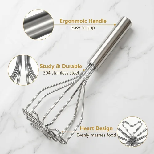 Miniatura 3 de KALLORY Triturador de papas, herramienta de cocina de acero inoxidable y triturador de alimentos para papas, huevos, verduras, frutas, guacamole