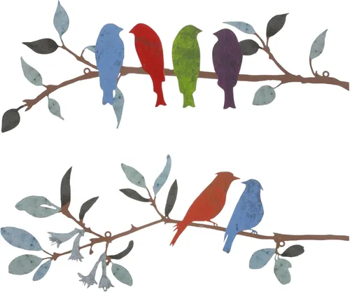Demissle 2 piezas de arte de pared de pájaros de metal, pájaros vivos en rama con hojas, decoración de pared rústica, impermeable, escultura de