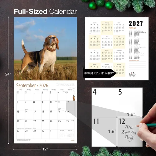 Miniatura 5 de MICASA PRESS Beagles - Calendario de pared 2026 de 12 meses 12 x 24 pulgadas abierto Papel grueso y resistente Regalo Lindo calendario